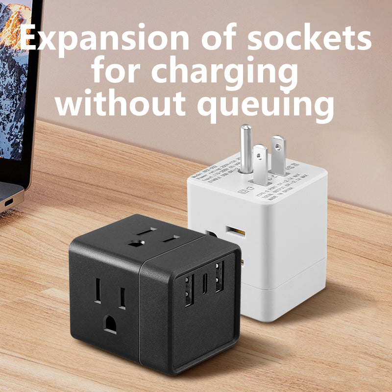 6-in-1 US power board, power board surge protector, 3 AC sockets, 2 USB 1 Type-C, desktop charging station with overload protection, suitable for home, office, travel, computer, white and black.