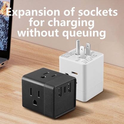 6-in-1 US power board, power board surge protector, 3 AC sockets, 2 USB 1 Type-C, desktop charging station with overload protection, suitable for home, office, travel, computer, white and black.