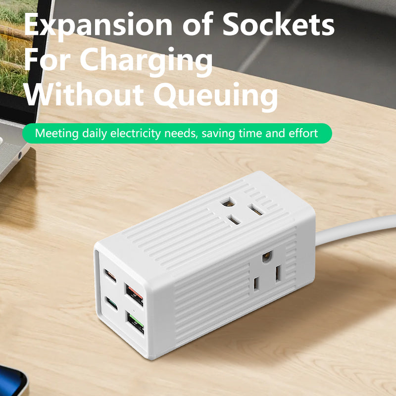 1pc 3-outlet surge protection wall charger with 2 USB and 2 type-C ports - concealed plug and travel adapter, suitable for US socket extension and surge protection
