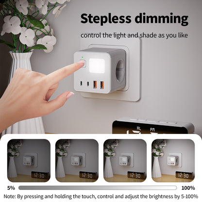 New Safety 3-position (10A/240V) EU/GER 8 in 1 Cube Wall Socket Equipped Small Night Light