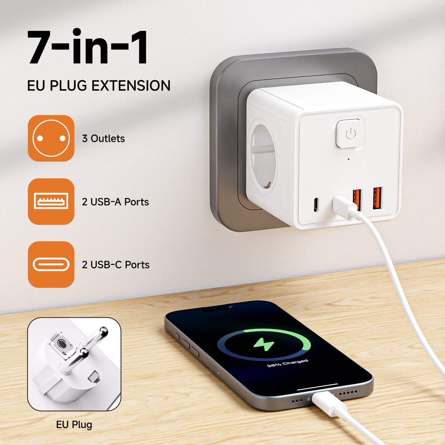 Power Outlet C Usb Port and 3 AC EU Outlet Power Point Supporting Factory Customize Extension Socket