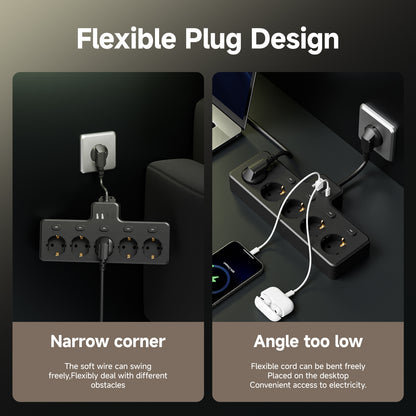 EU Standard Fast Charging 5 AC Outlets 10A Power Plug Socket Extension Lead 2 USB 2 C Output Ports Power Strip