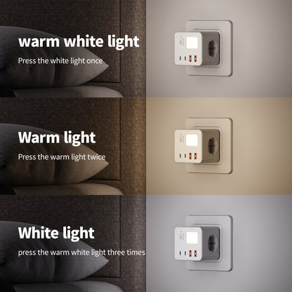 New Safety 3-position (10A/240V) EU/GER 8 in 1 Cube Wall Socket Equipped Small Night Light