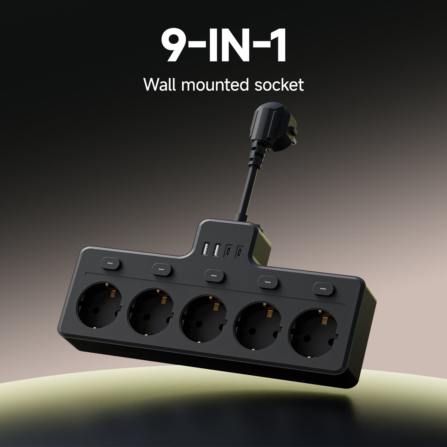 EU Standard Fast Charging 5 AC Outlets 10A Power Plug Socket Extension Lead 2 USB 2 C Output Ports Power Strip