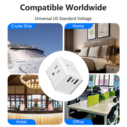 6-in-1 US power board, power board surge protector, 3 AC sockets, 2 USB 1 Type-C, desktop charging station with overload protection, suitable for home, office, travel, computer, white and black.