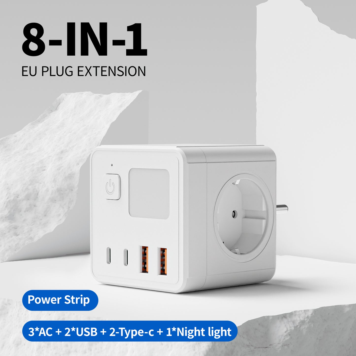 New Safety 3-position (10A/240V) EU/GER 8 in 1 Cube Wall Socket Equipped Small Night Light