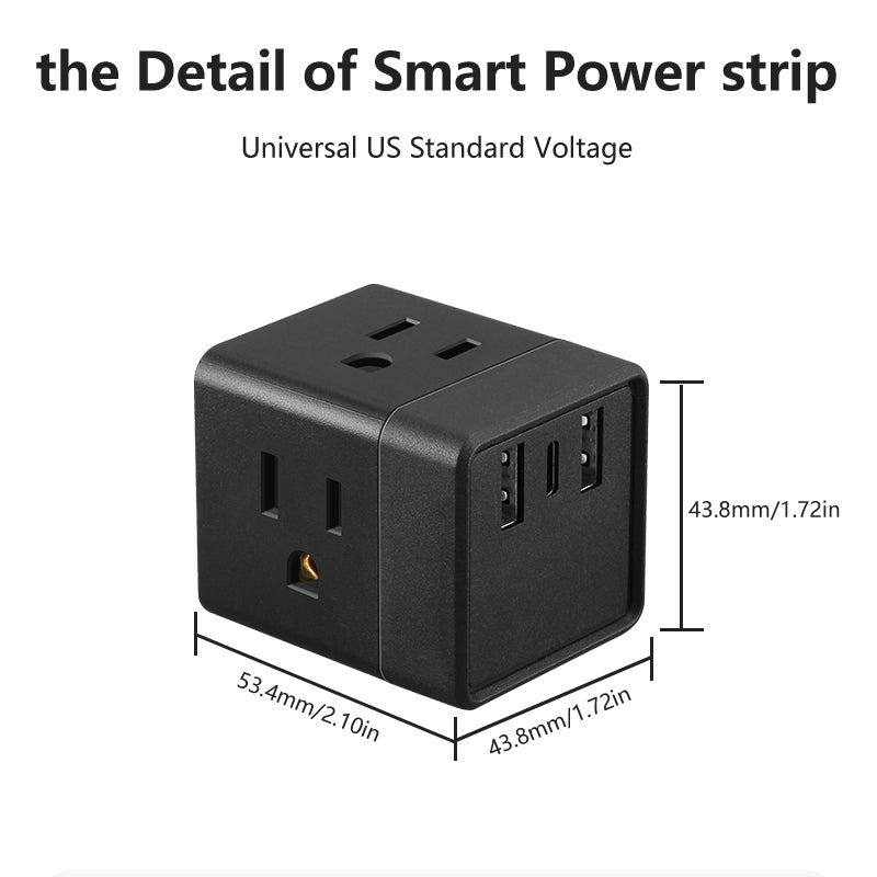 6-in-1 US power board, power board surge protector, 3 AC sockets, 2 USB 1 Type-C, desktop charging station with overload protection, suitable for home, office, travel, computer, white and black.