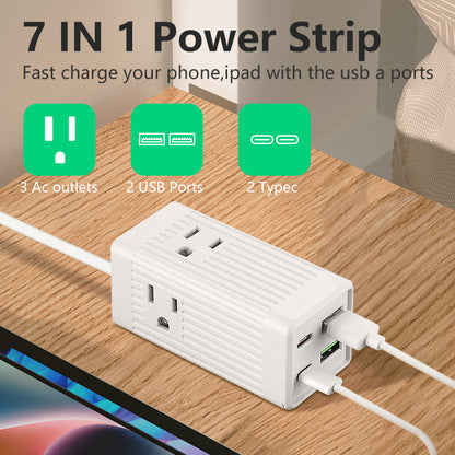 1pc 3-outlet surge protection wall charger with 2 USB and 2 type-C ports - concealed plug and travel adapter, suitable for US socket extension and surge protection
